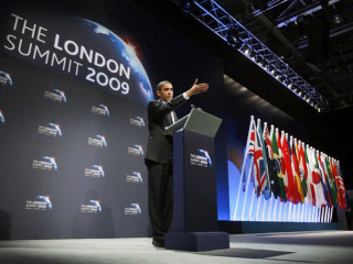 Barack Obama no Cuminio do G-20 en Londres; clic para aumentar